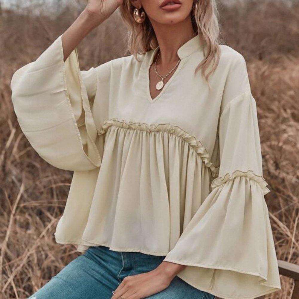 Babydoll Flouncy Blouse - beige - Picture 6 of 7